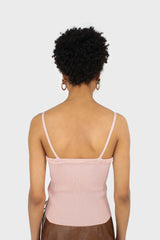 Pink ruffle trim thin strap knit tank
