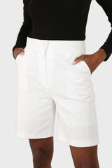 Ivory linen tailored long shorts