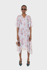 Blue and pink floral belted robe maxi dress