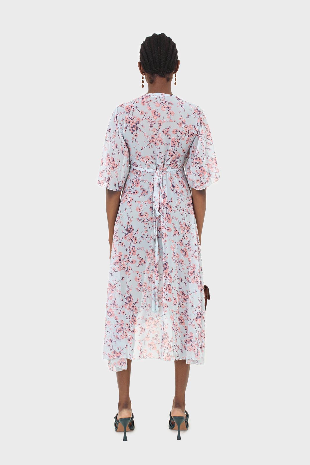 Blue and pink floral belted robe maxi dress
