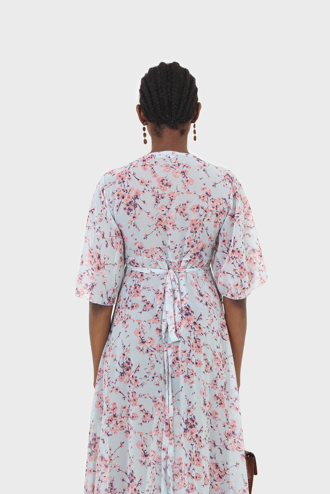 Blue and pink floral belted robe maxi dress
