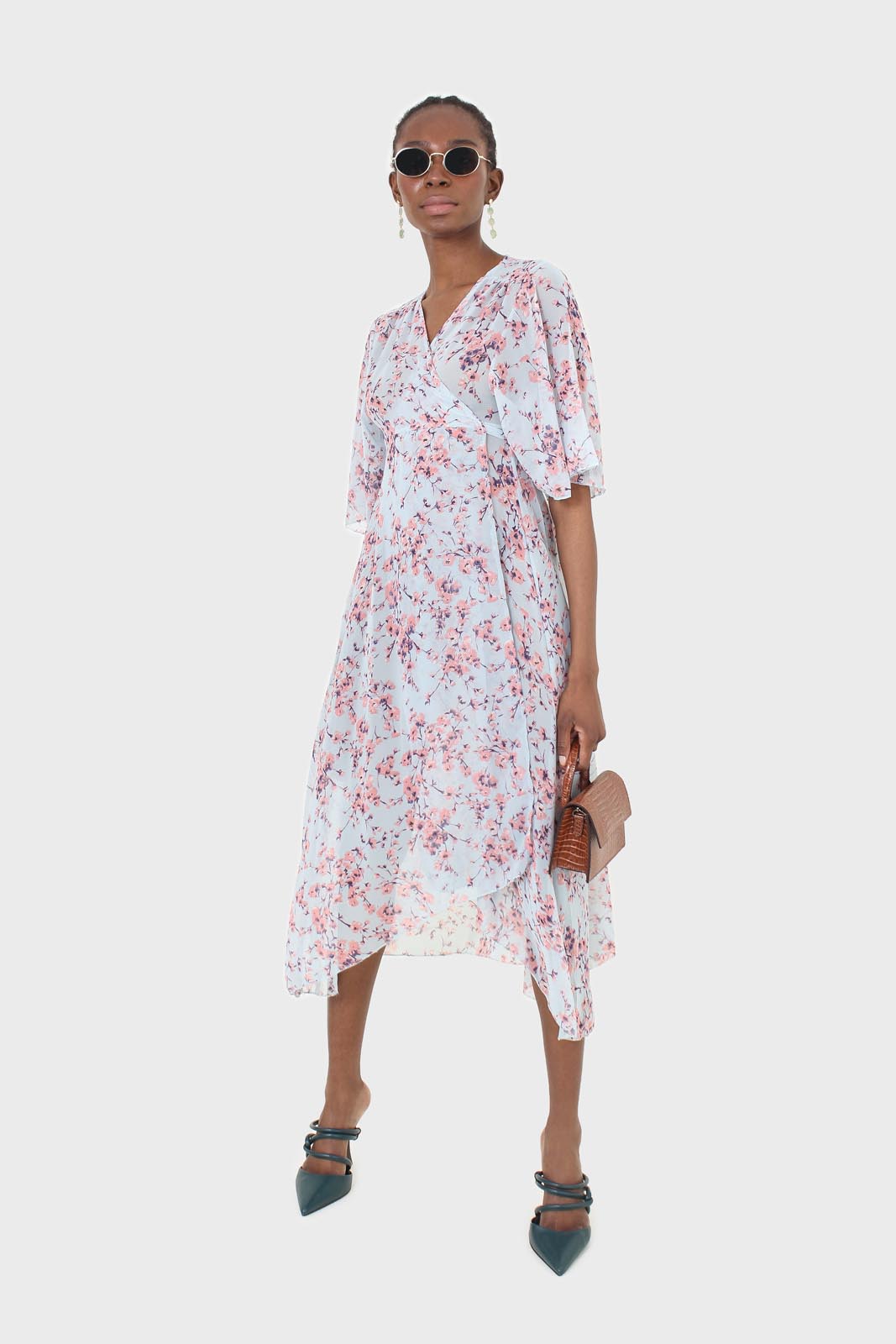 Blue and pink floral belted robe maxi dress
