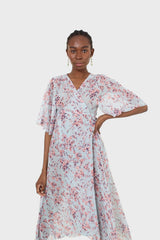Blue and pink floral belted robe maxi dress