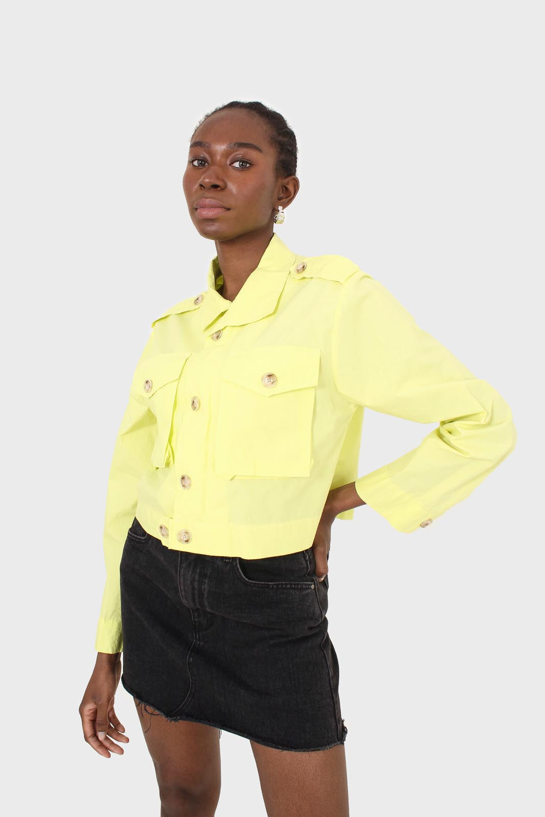 Neon yellow patch pocket cropped jacket