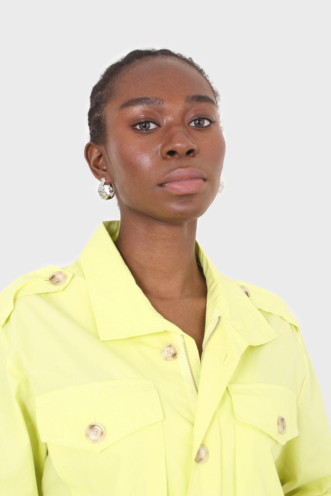 Neon yellow patch pocket cropped jacket