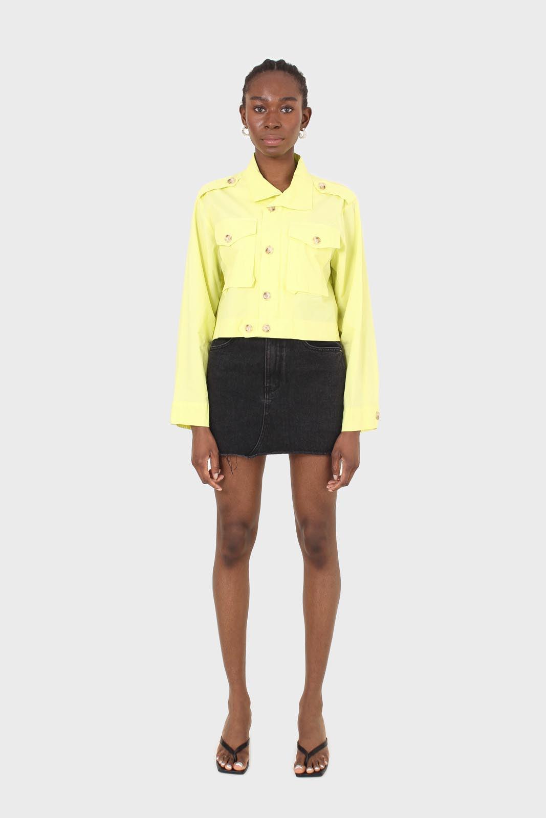 Neon yellow patch pocket cropped jacket