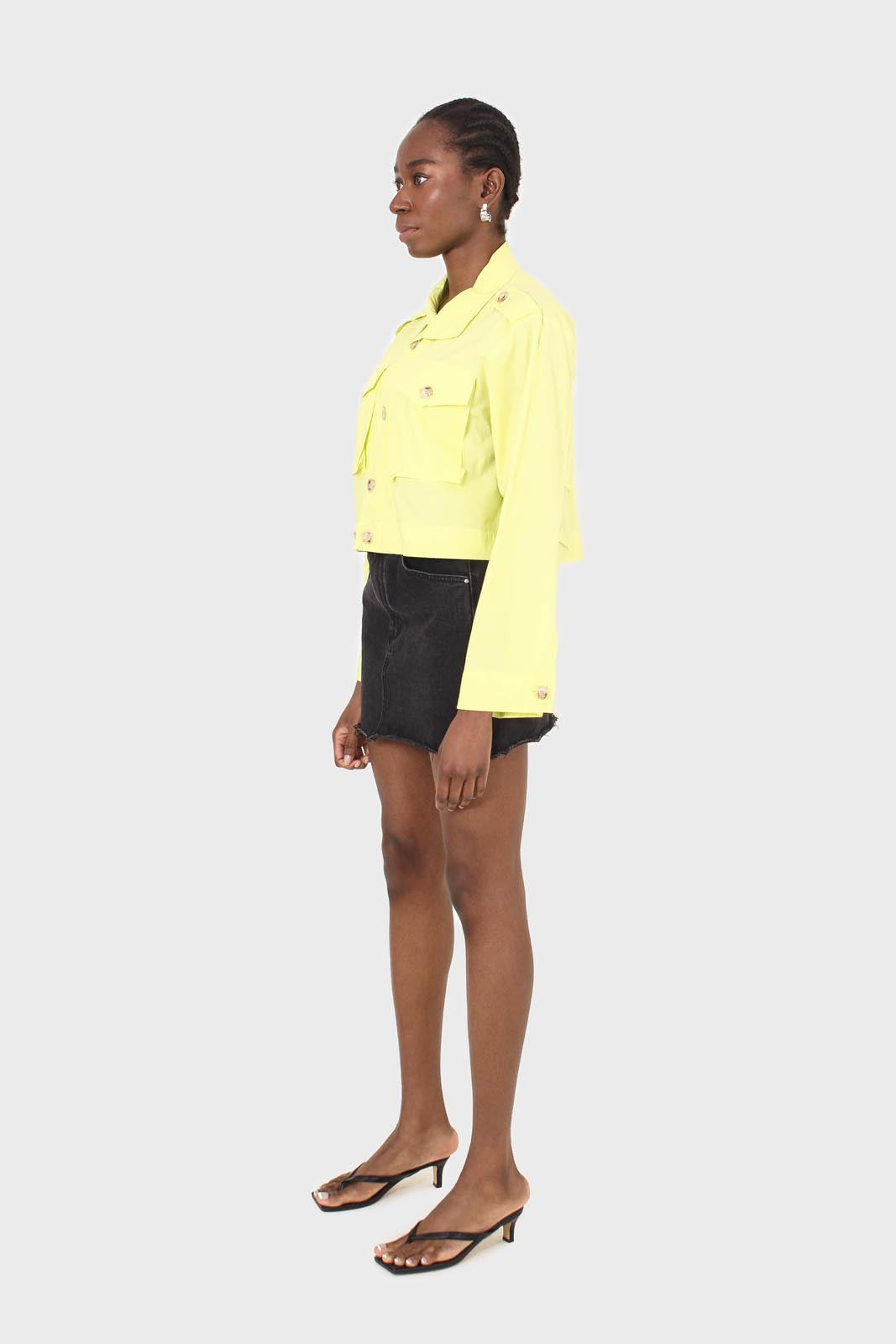 Neon yellow patch pocket cropped jacket