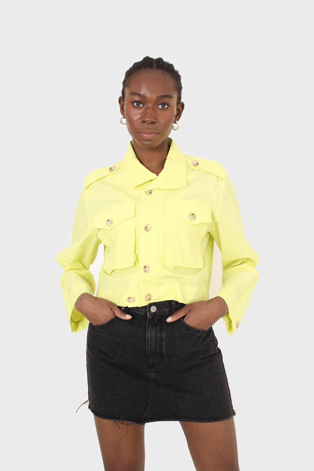 Neon yellow patch pocket cropped jacket