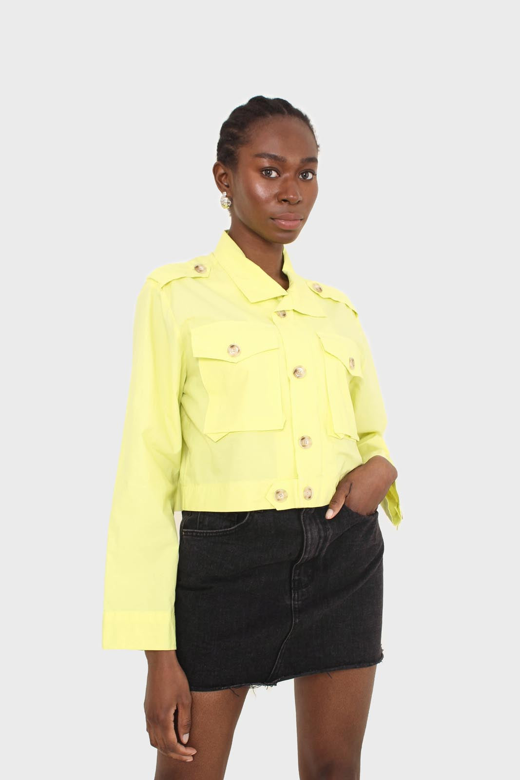 Neon yellow patch pocket cropped jacket