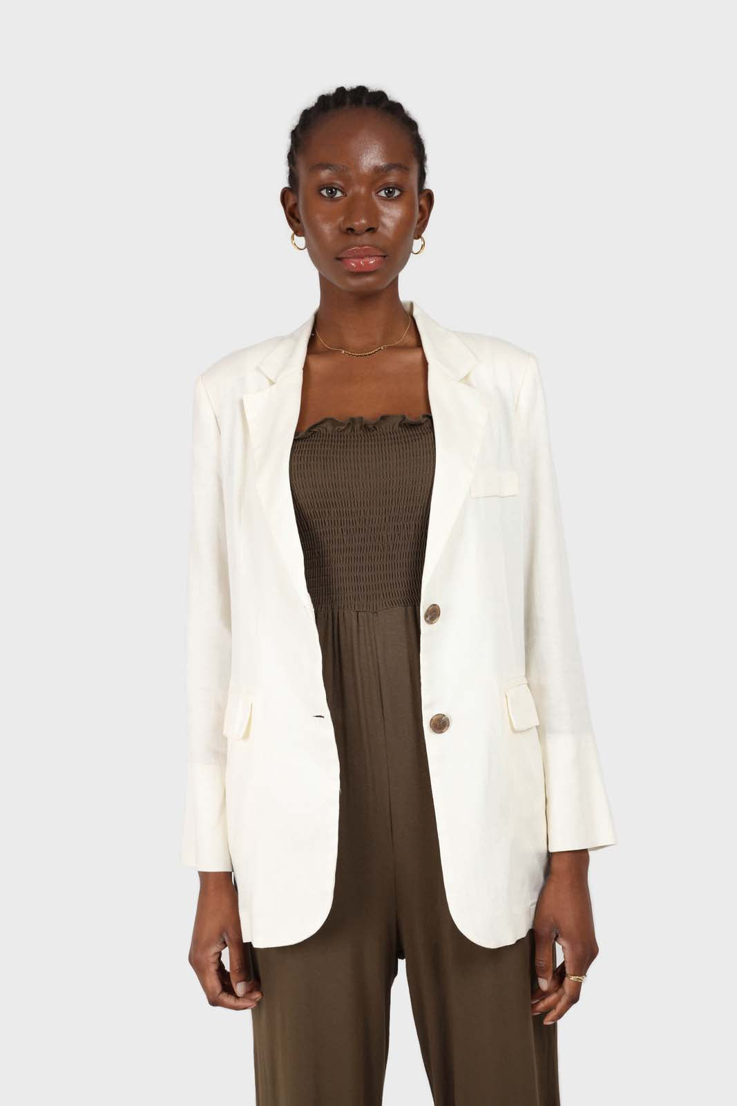 Khaki ruched bodice tie strap jumpsuit