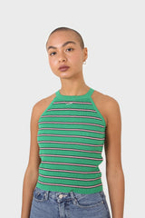 Green and pink striped halter neck knit tank
