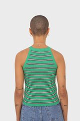Green and pink striped halter neck knit tank