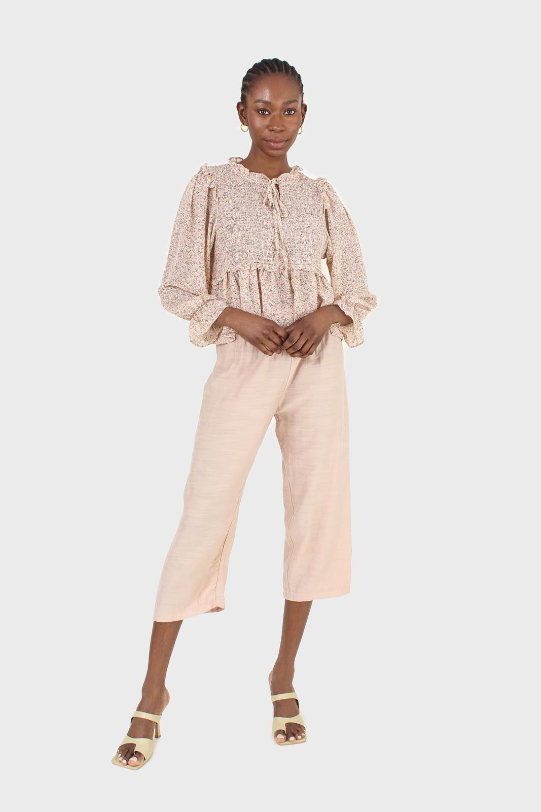 Beige loose fit silky trousers