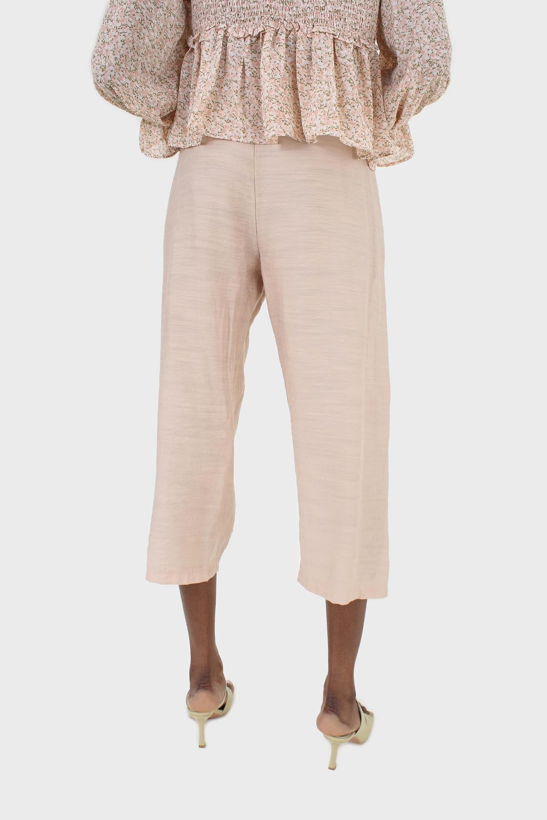 Beige loose fit silky trousers