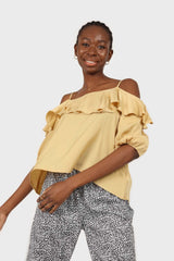 Yellow thin strap ruffle top