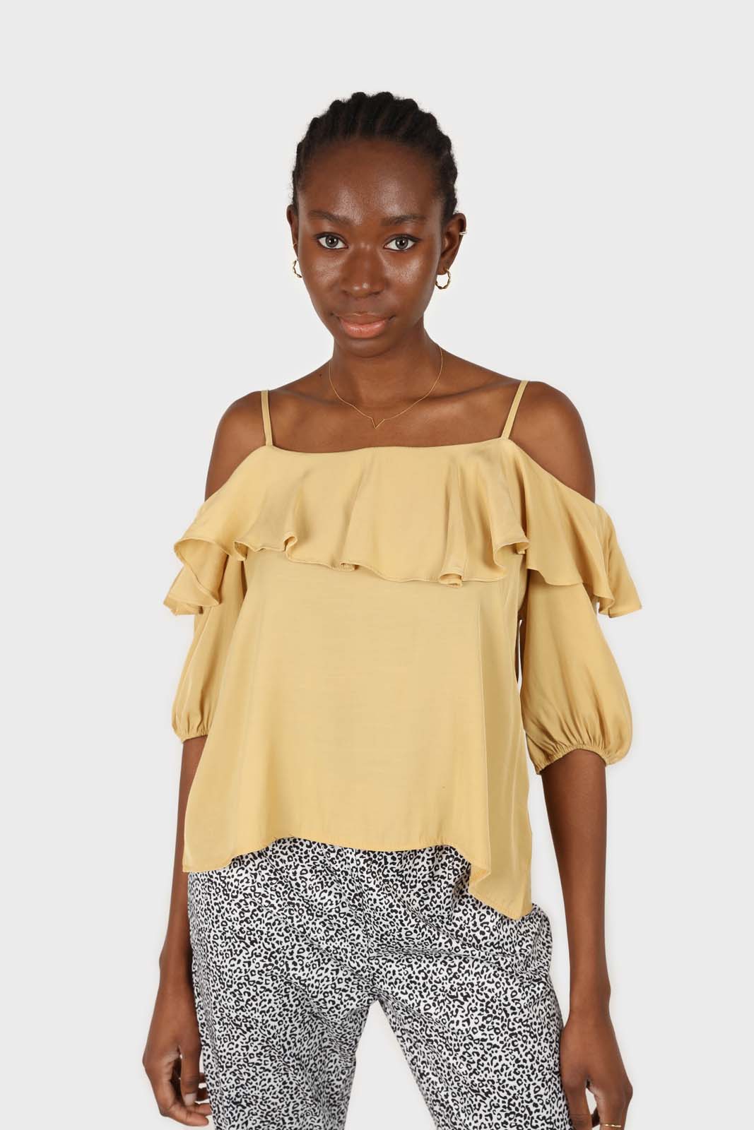 Yellow thin strap ruffle top