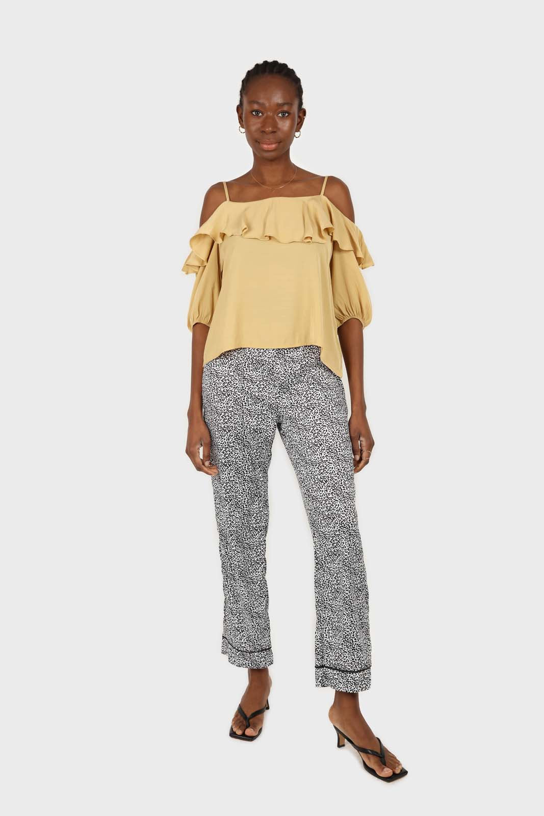 Yellow thin strap ruffle top
