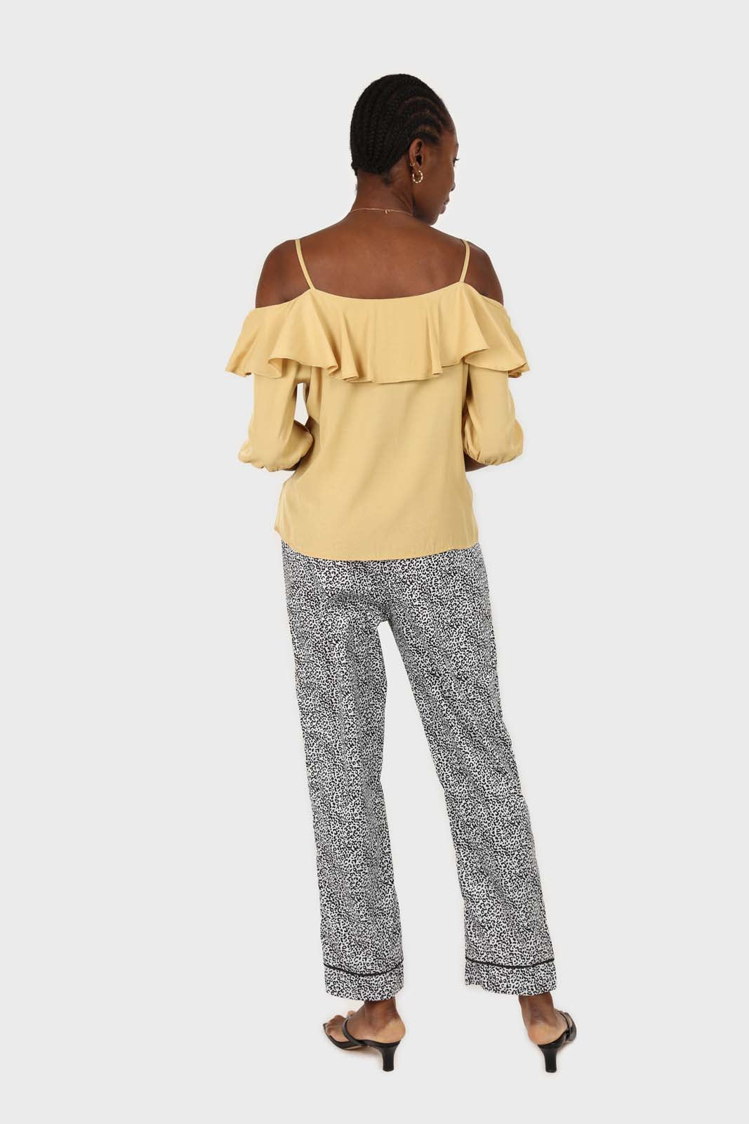 Yellow thin strap ruffle top