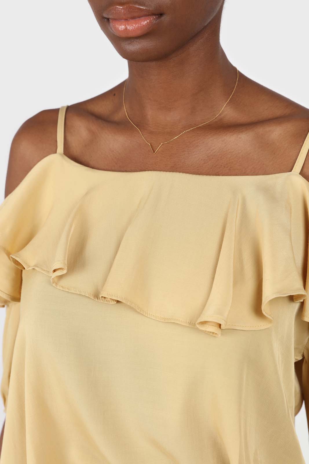 Yellow thin strap ruffle top
