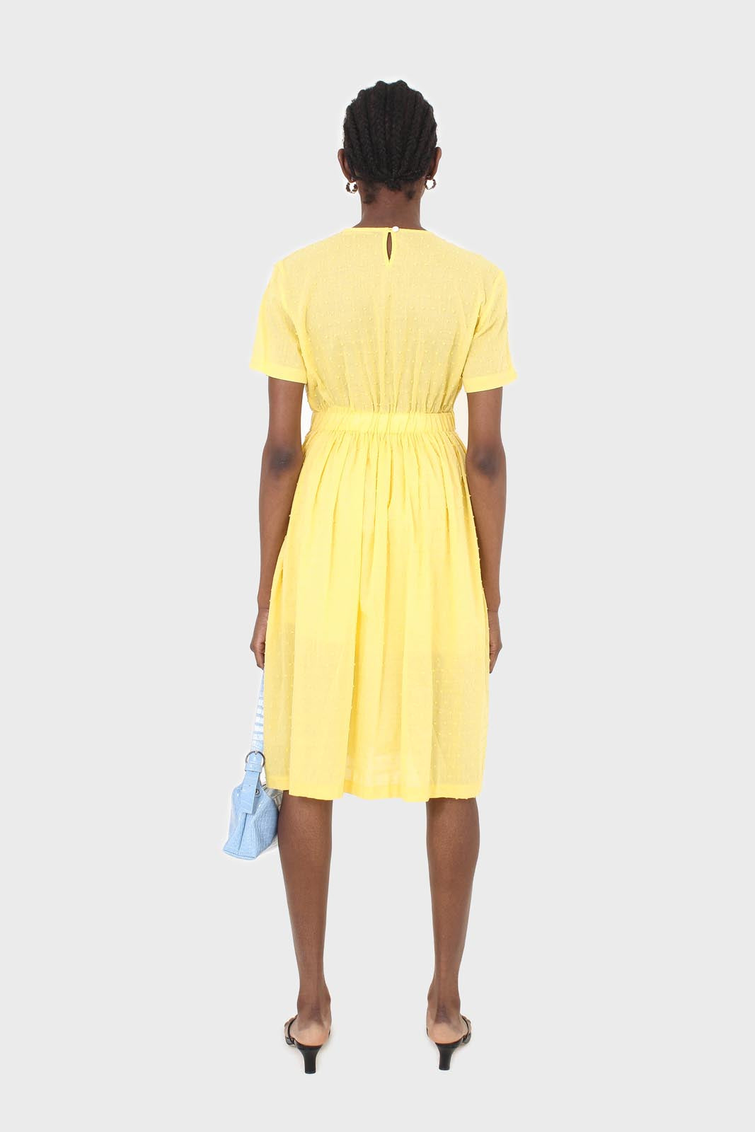 Yellow textured short sleeved maxi dress