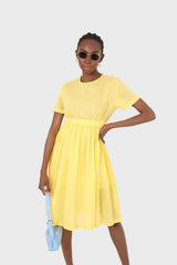 Yellow textured short sleeved maxi dress