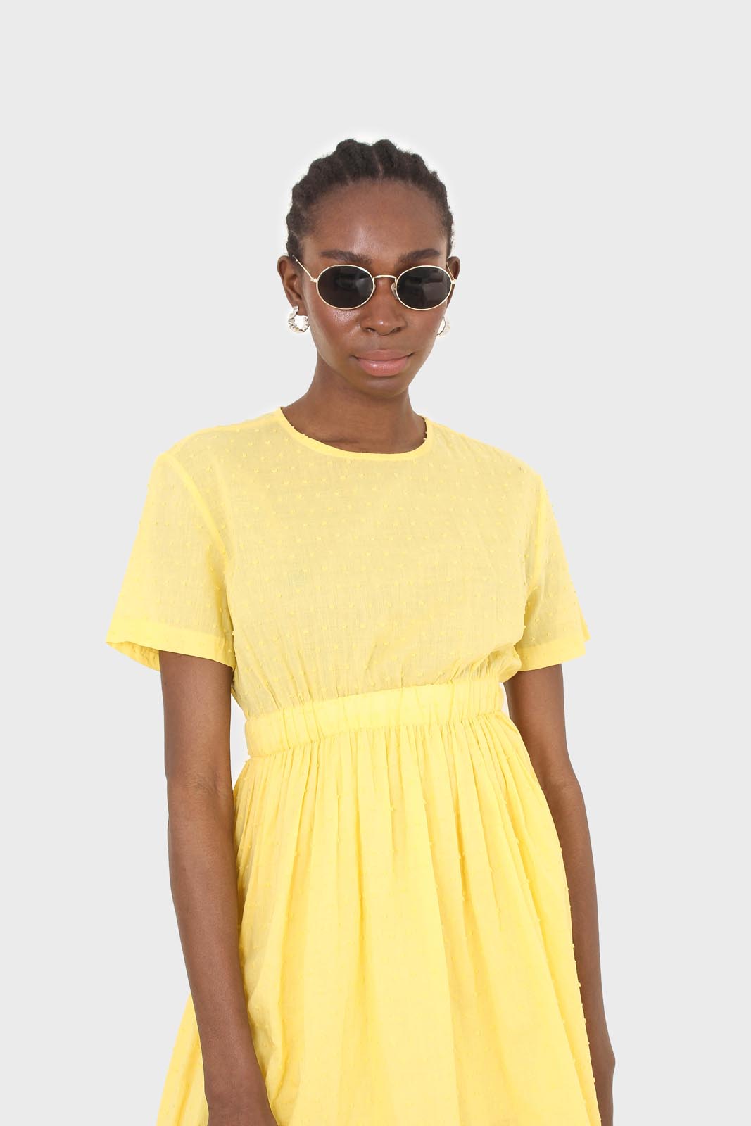 Yellow textured short sleeved maxi dress