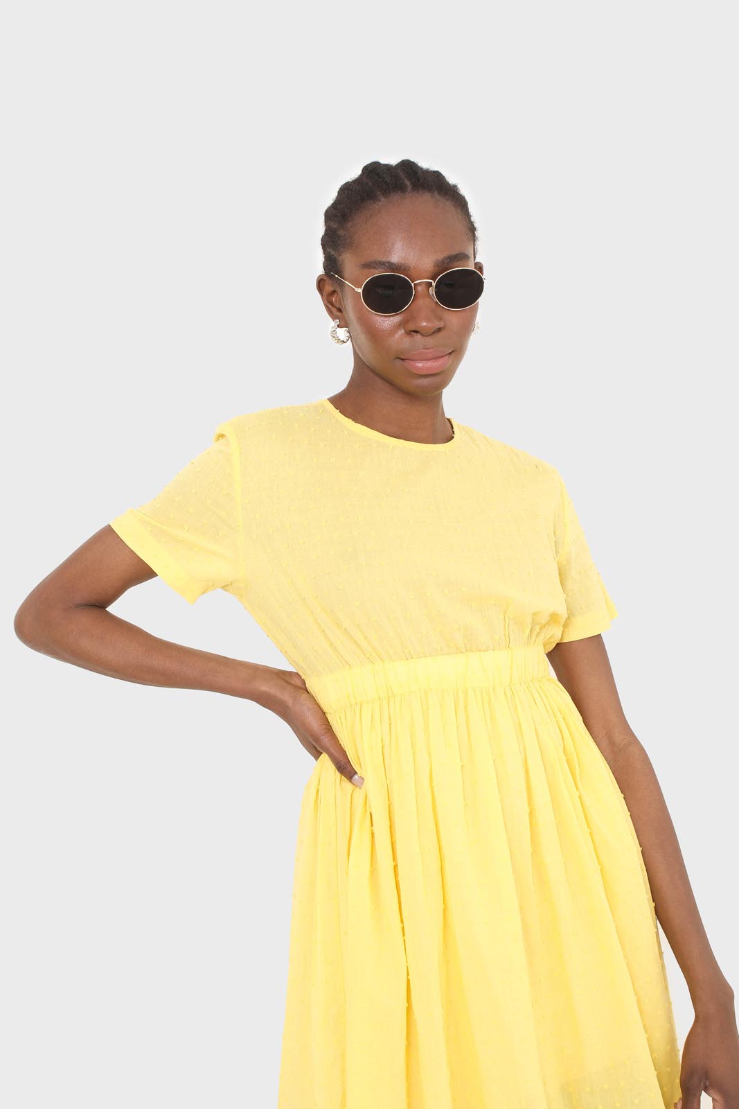 Yellow textured short sleeved maxi dress