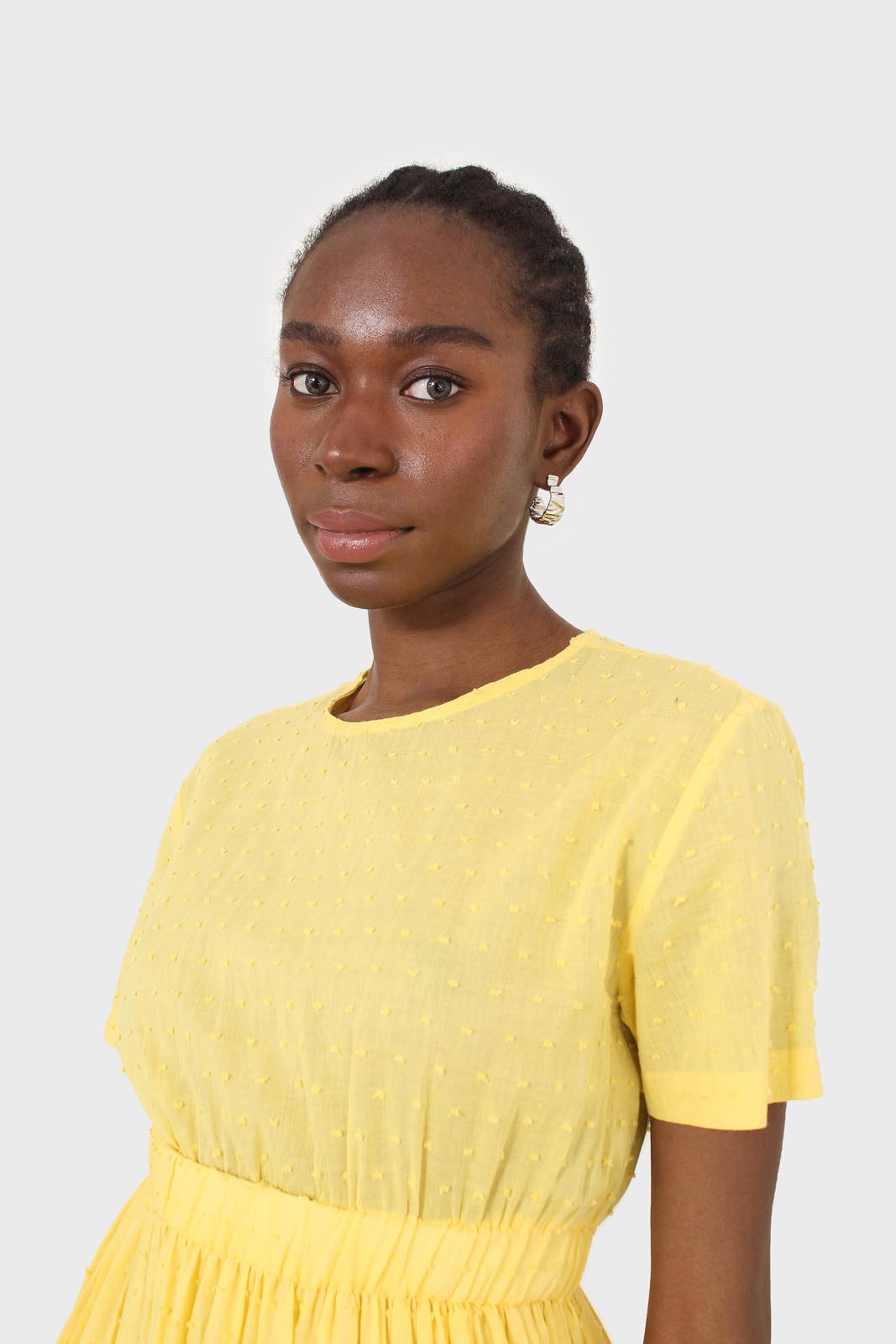 Yellow textured short sleeved maxi dress