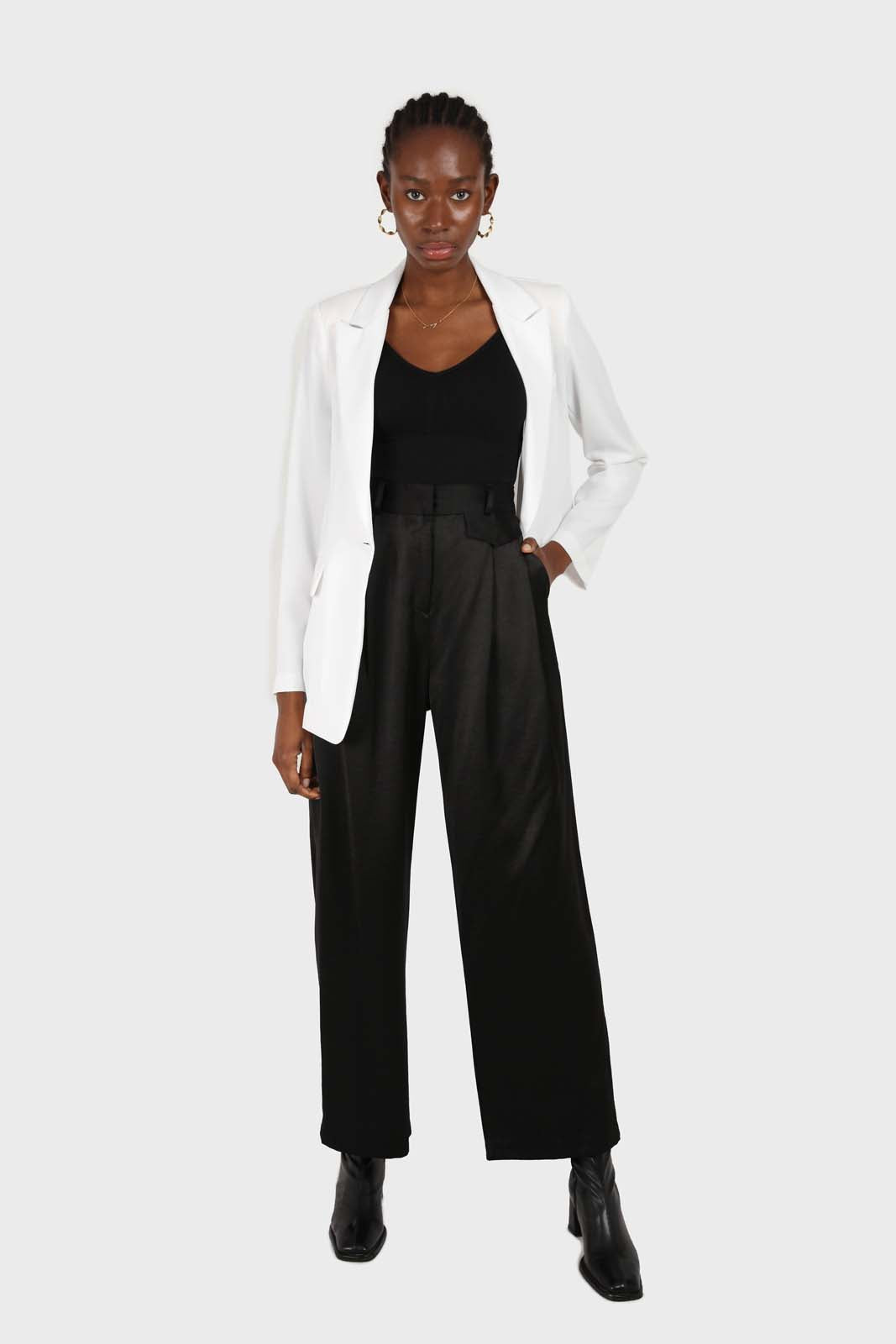 Ivory single breasted oversized linen blazer