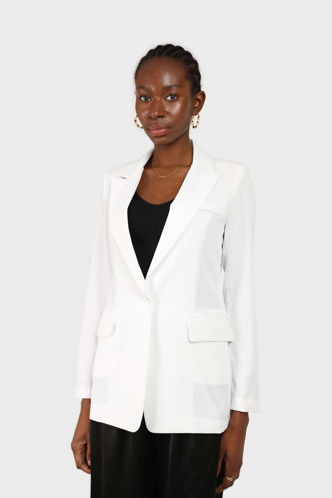 Ivory single breasted oversized linen blazer