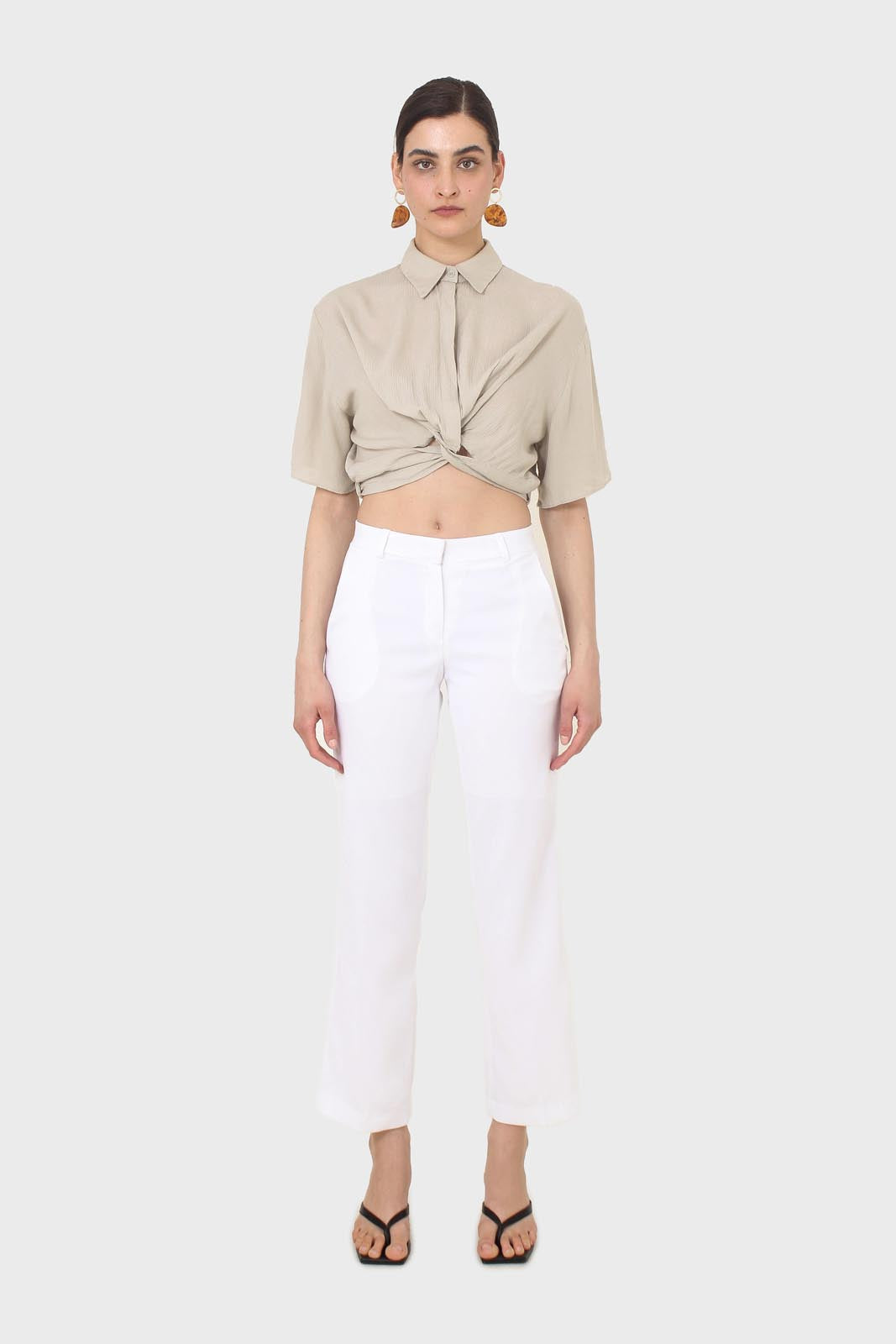 White simple tailored side pocket trousers