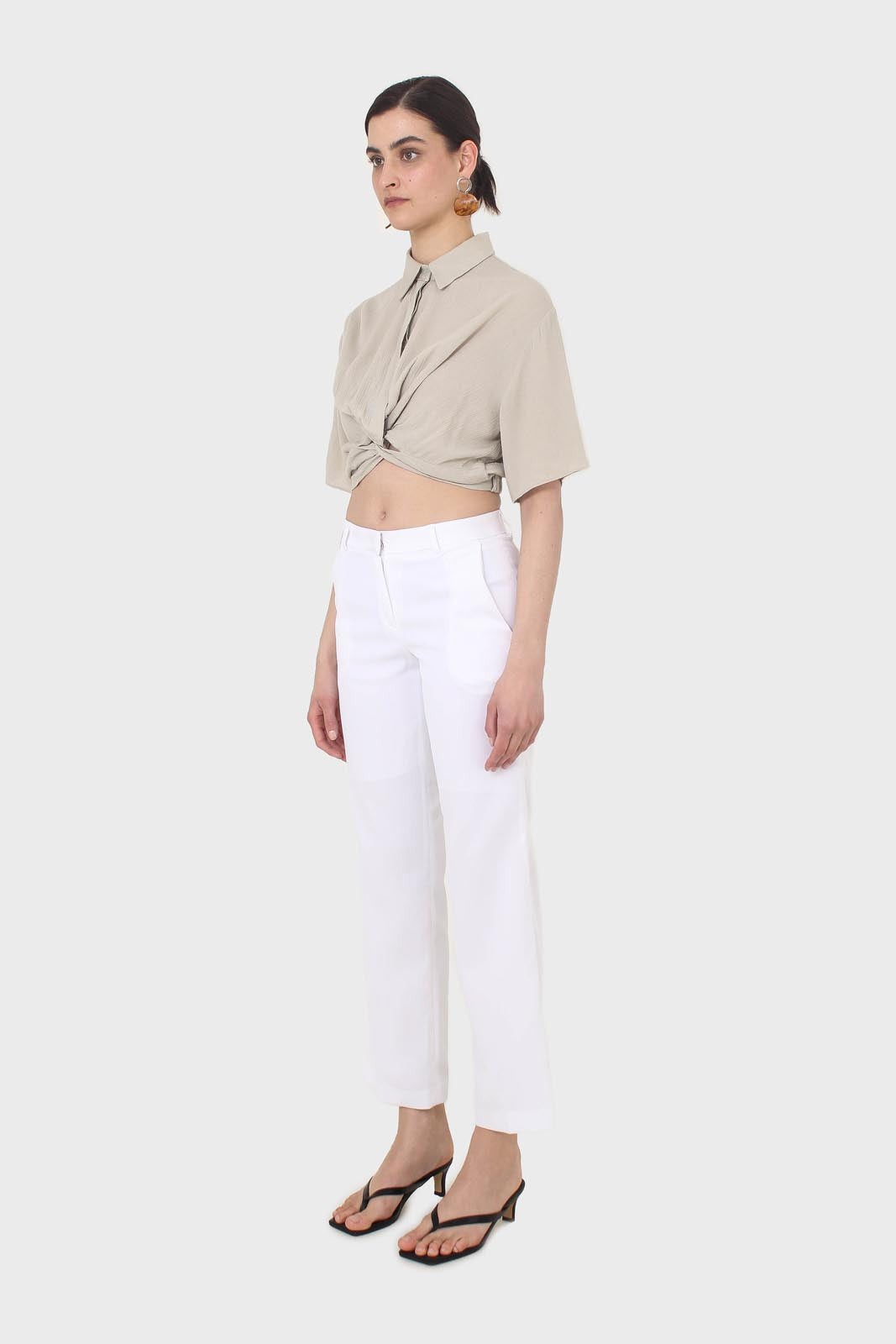 White simple tailored side pocket trousers