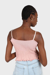 Pale pink button front ruched bodice tank