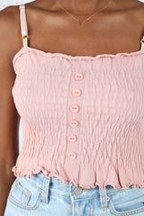 Pale pink button front ruched bodice tank