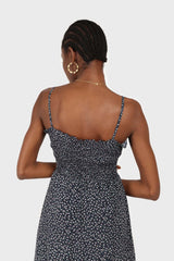 Navy and white floral ruched bodice mini dress