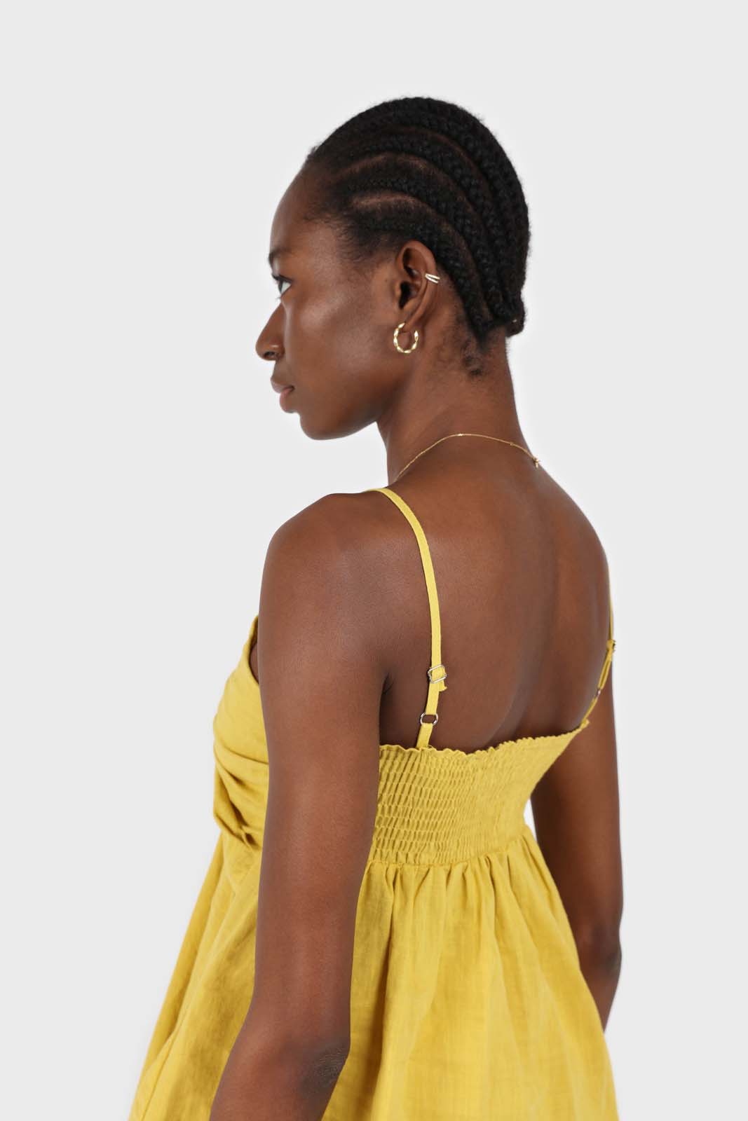 Mustard pull string thin strap tank