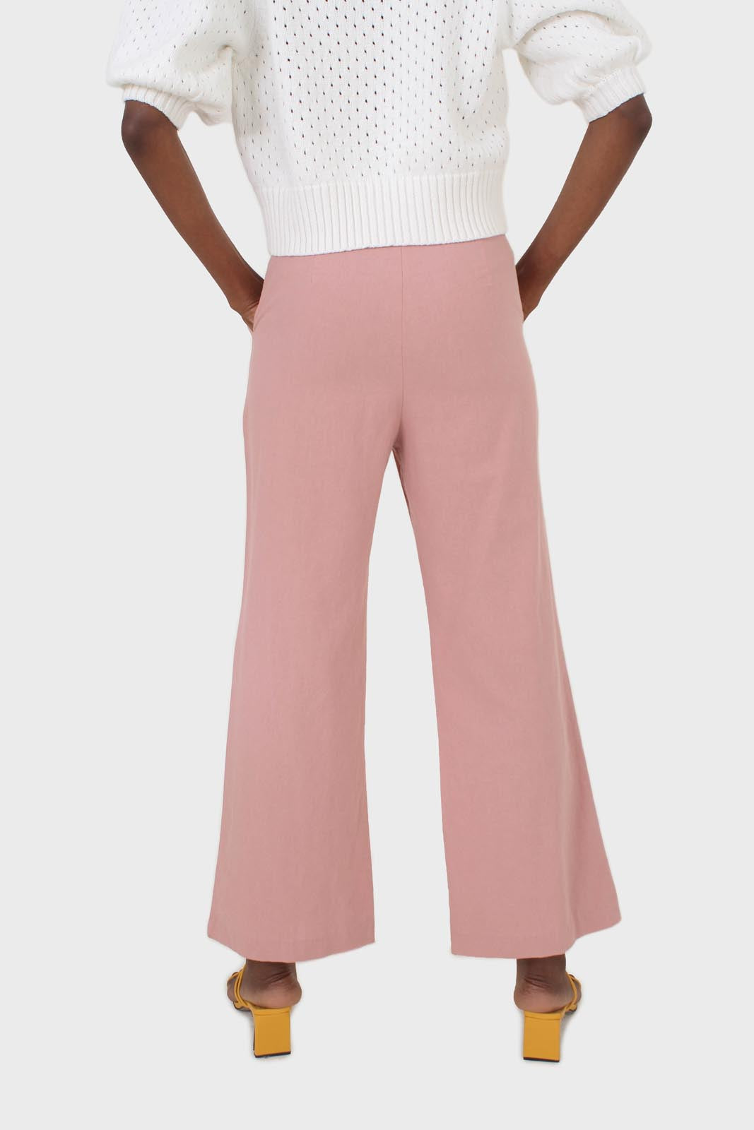Dusty pink linen boot cut trousers