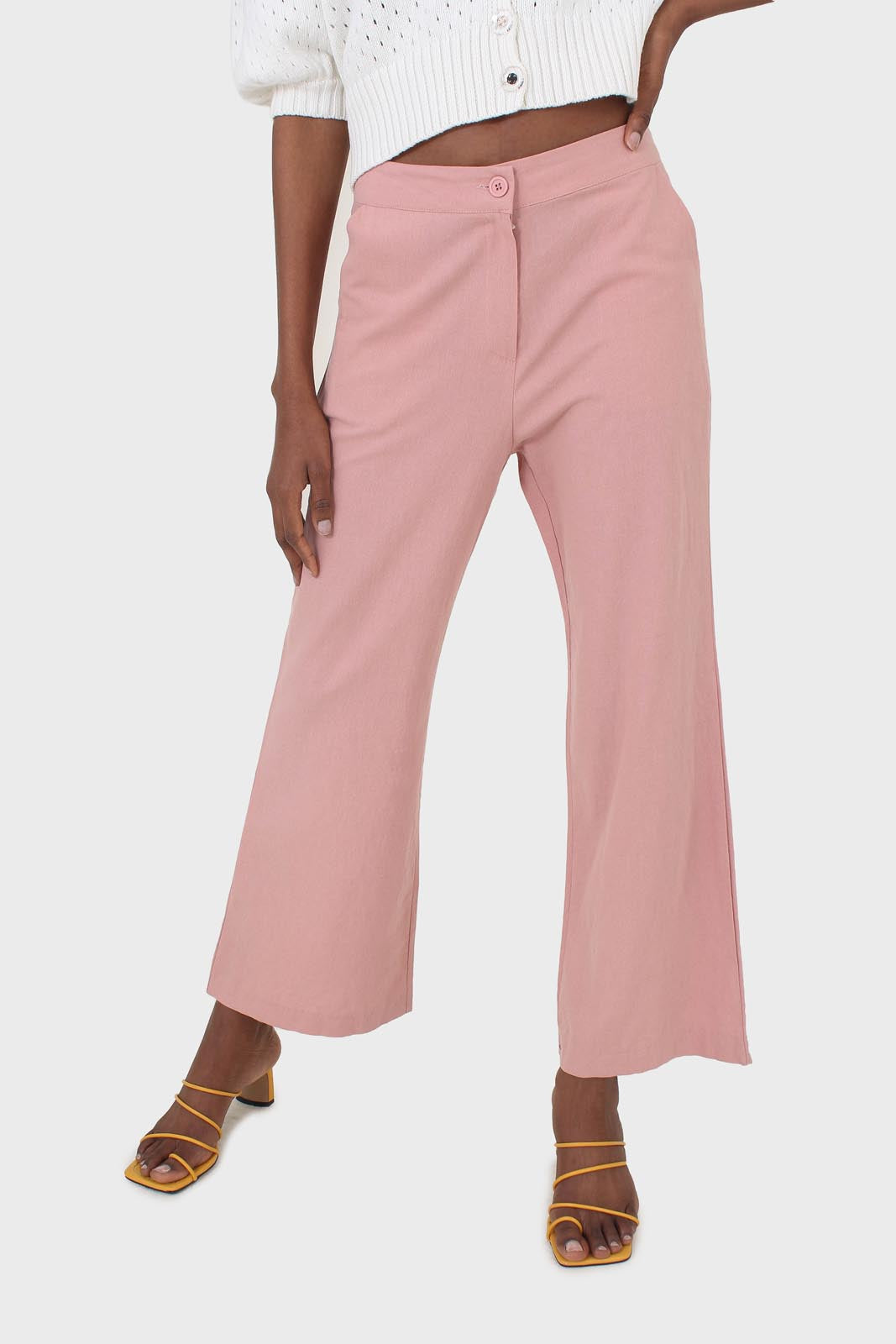 Dusty pink linen boot cut trousers