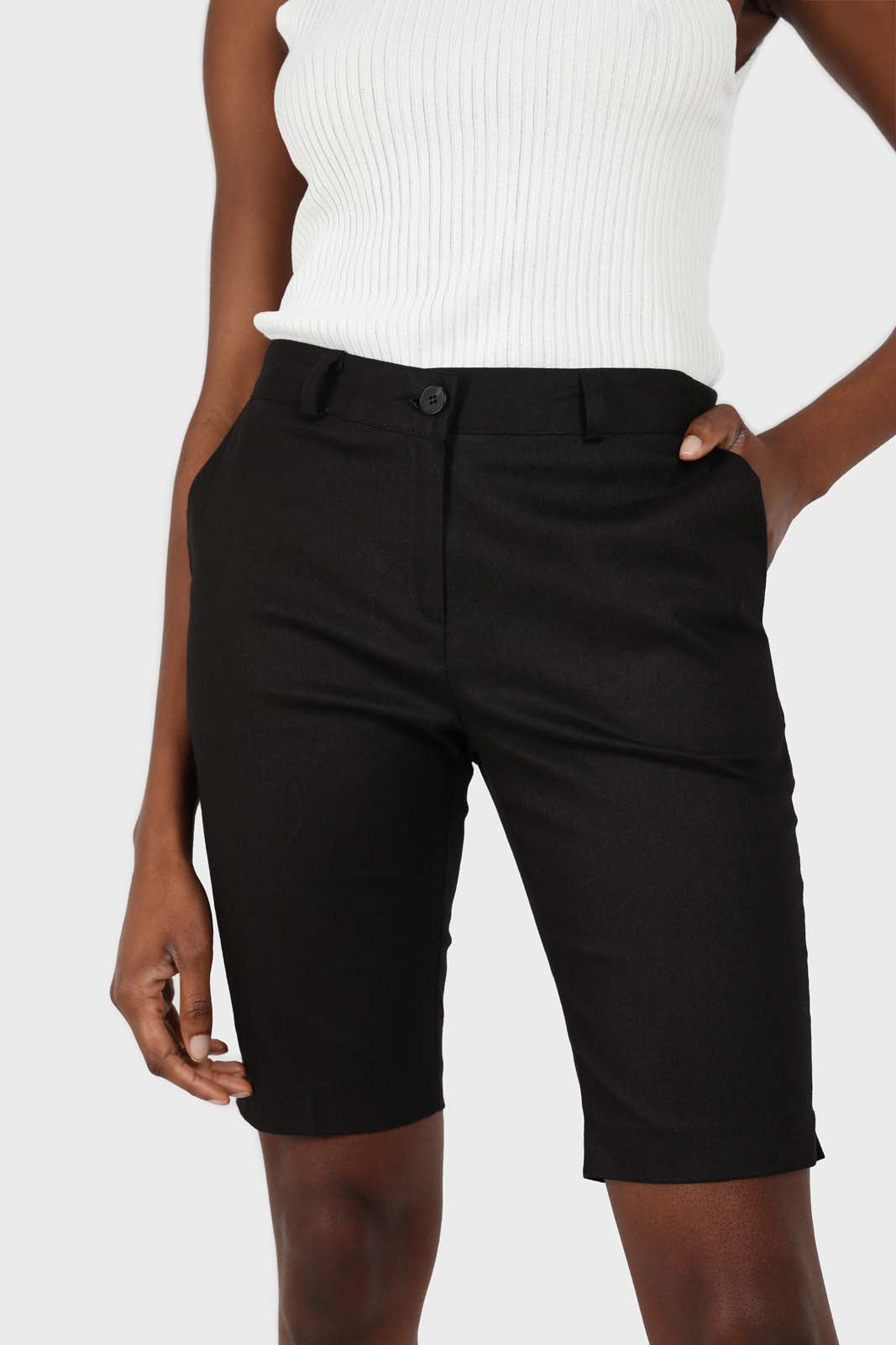 Black side pocket fitted shorts