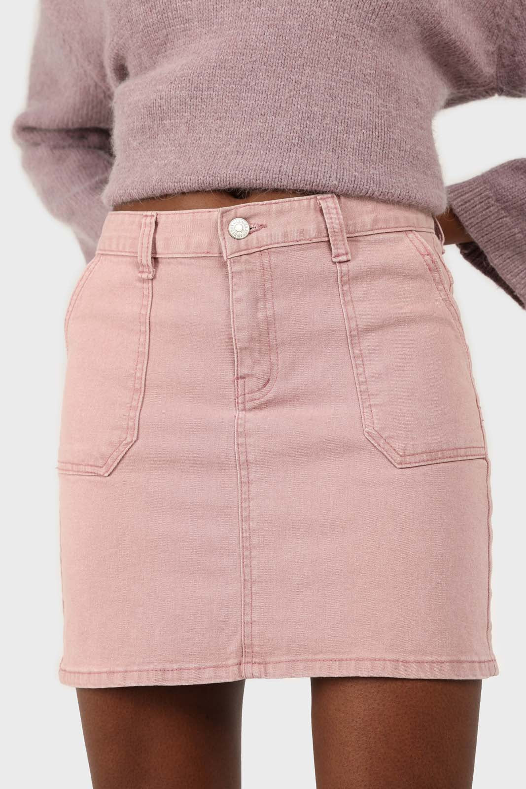 Pink patch pocket mini skirt