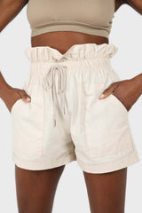 Beige drawstring wide fit shorts