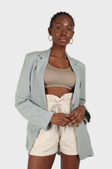 Beige drawstring wide fit shorts