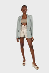 Beige drawstring wide fit shorts