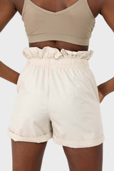Beige drawstring wide fit shorts