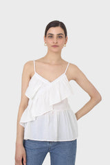 White ruffle thin strap tank