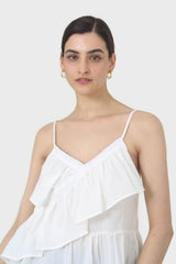 White ruffle thin strap tank