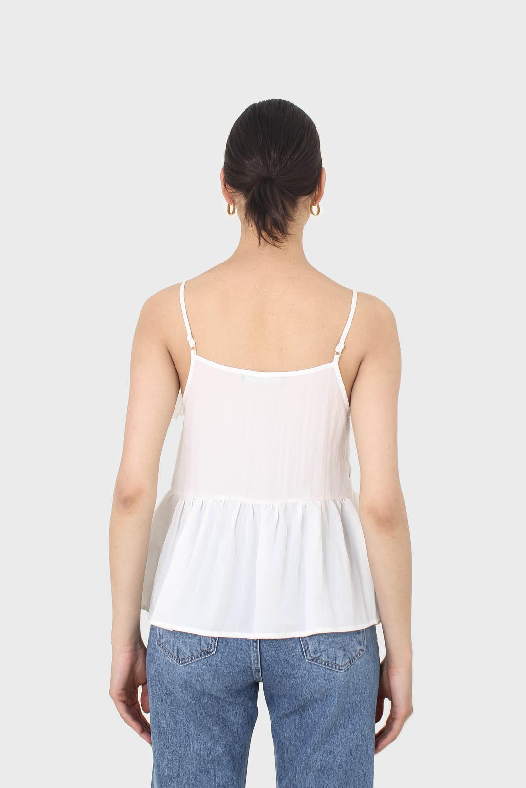 White ruffle thin strap tank