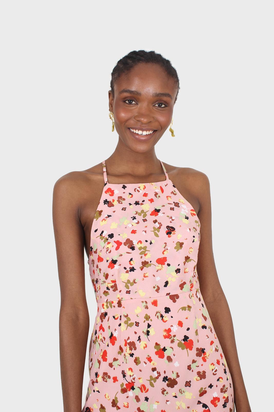 Pink and multi floral printed strappy maxi dress