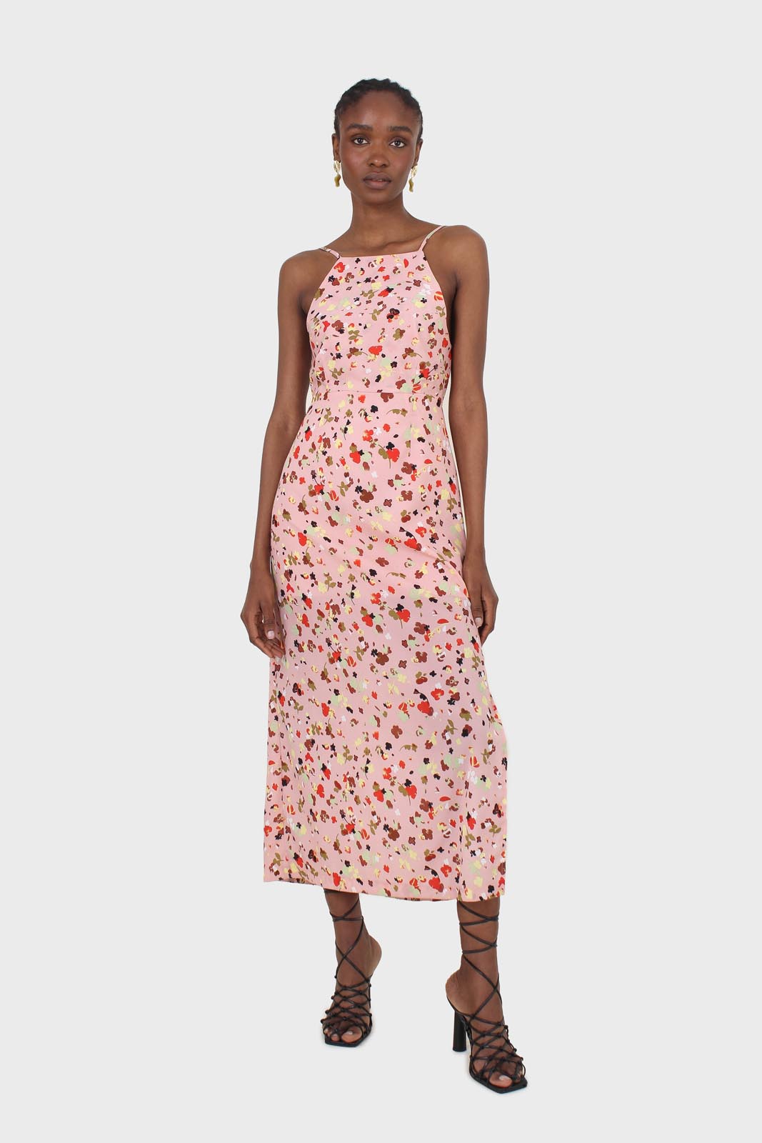 Pink and multi floral printed strappy maxi dress