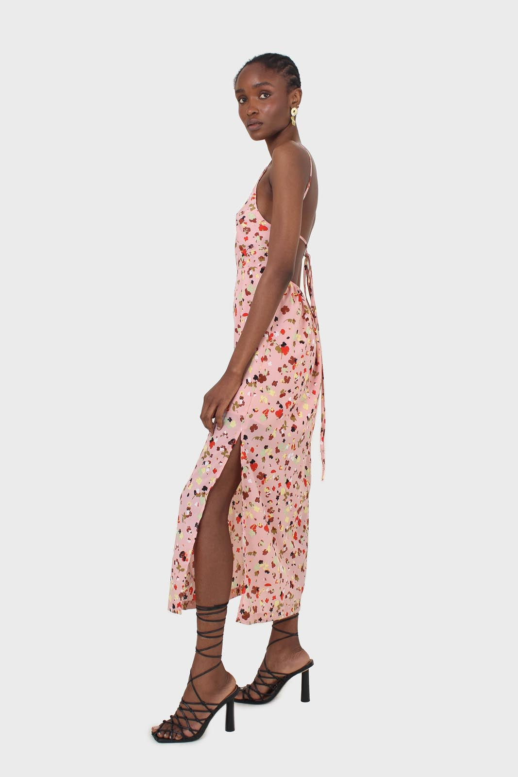 Pink and multi floral printed strappy maxi dress